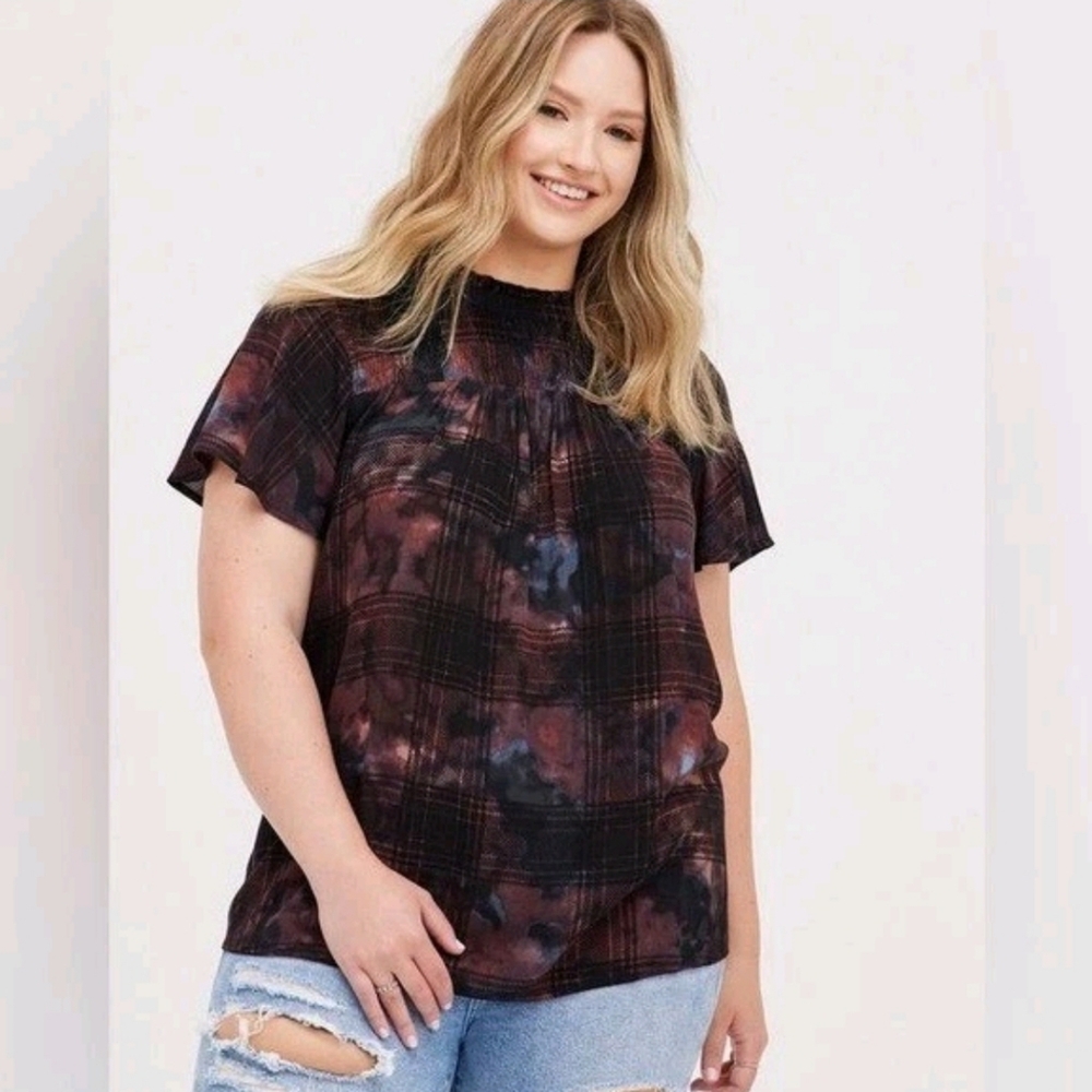 Torrid Crinkle Gauze Smocked Flutter Sleeve Top Plus Size 1x